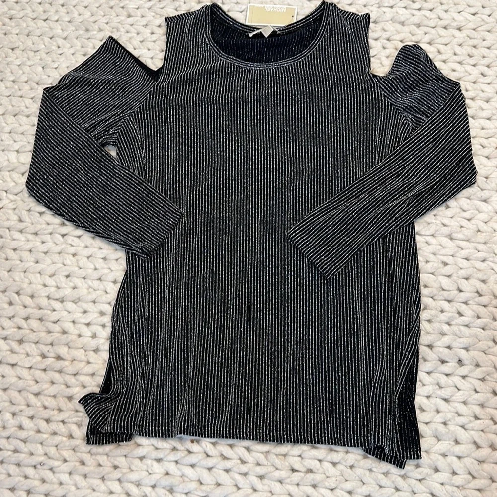 Michael Kors Silver and Black Cold Shoulder Top NWT